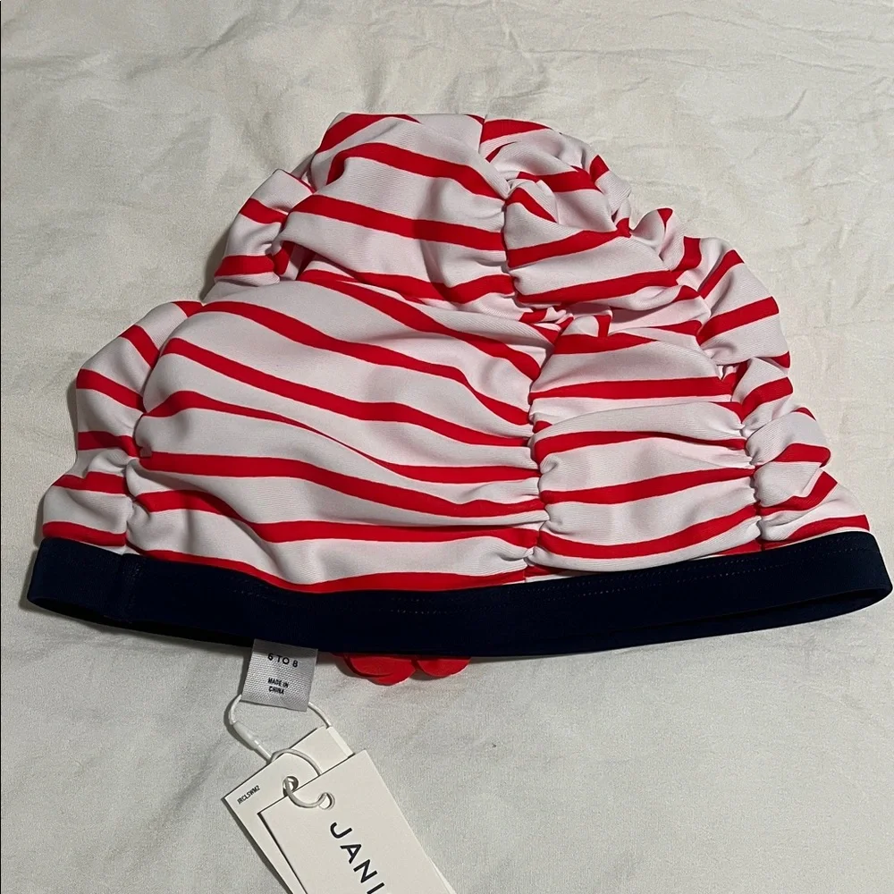 Janie and Jack Red‎ and White Recycled Striped Kids Swim Hat Size 6-8 NEW
